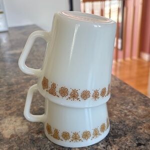 Vintage Pyrex Butterfly Gold D-Handle Mugs (price is for two mugs)